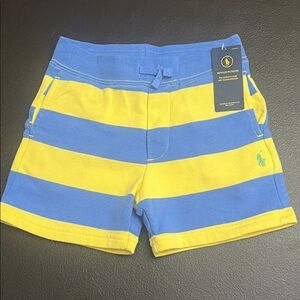 Polo by Ralph Lauren Blue & Yellow Striped Knit Athletic Shorts